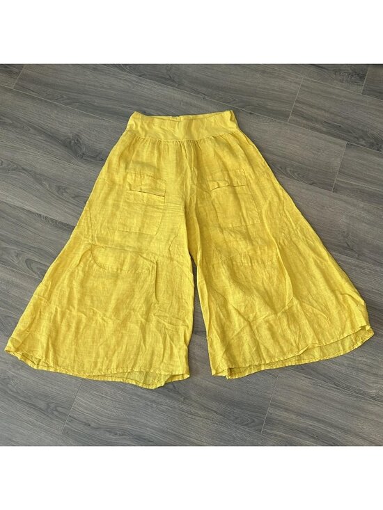 TG. U Italy Pants - TG.U Italy Linen Pants Womens Medium Yellow Wide Leg Crop Lagenlook Pull On 28"